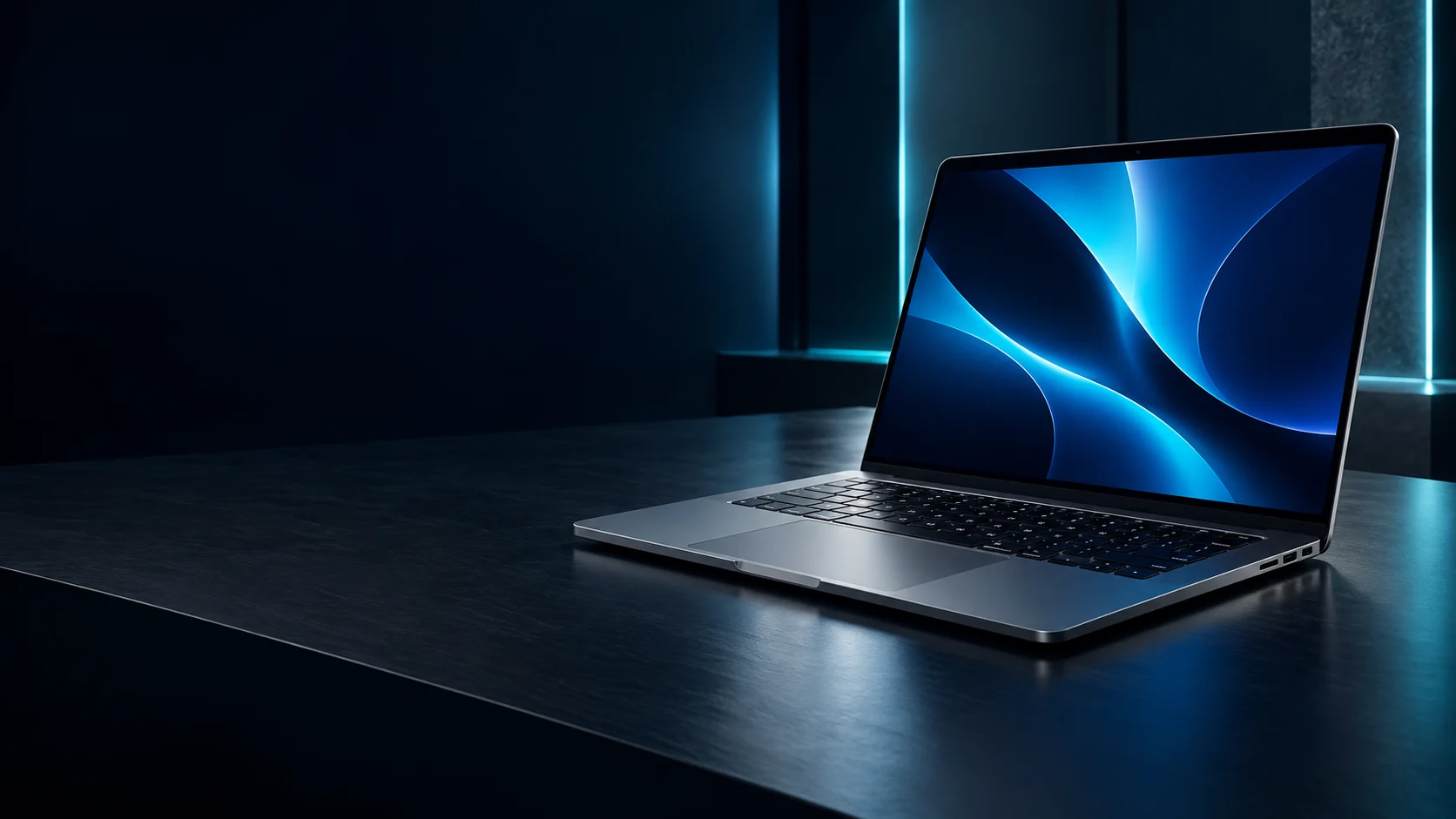 Professional MacBook Pro laptop displayed in a premium studio
